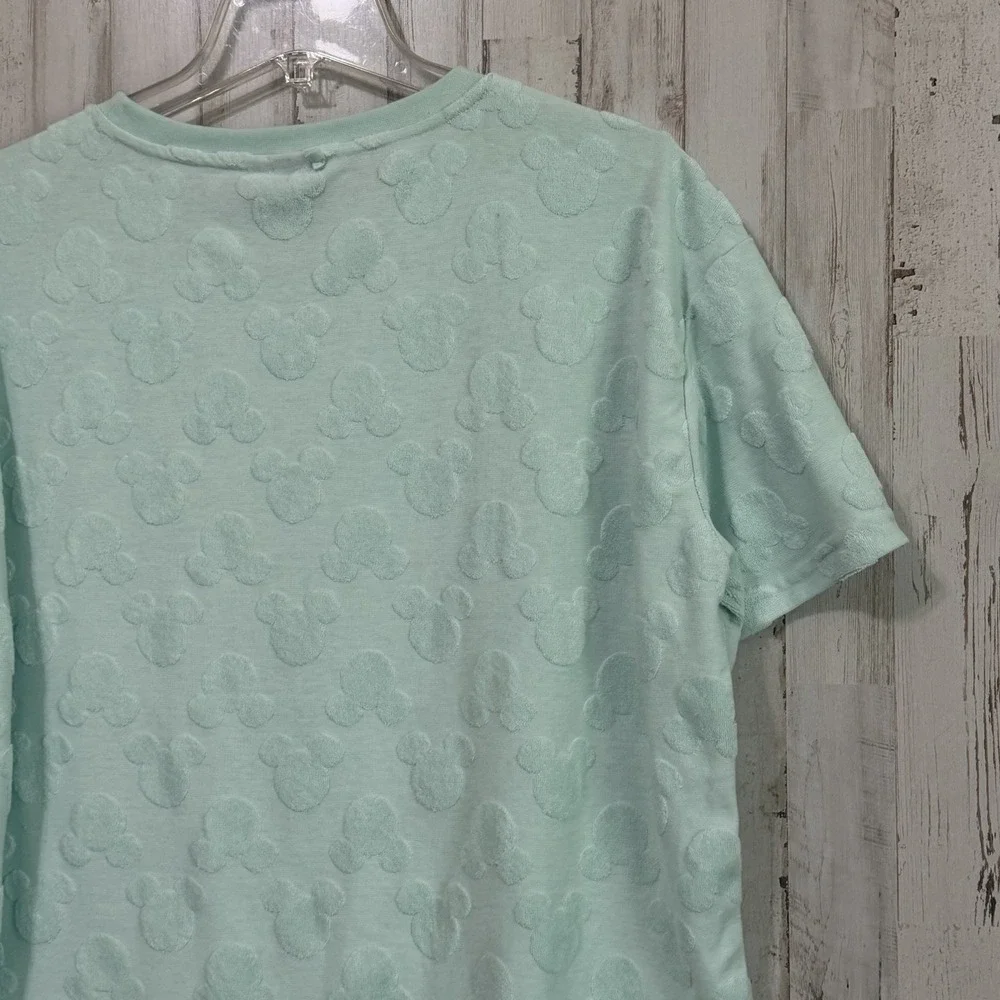 Disney Mickey Mouse Womens Tee Shirt L Embossed Mint Green Short Sleeve NEW